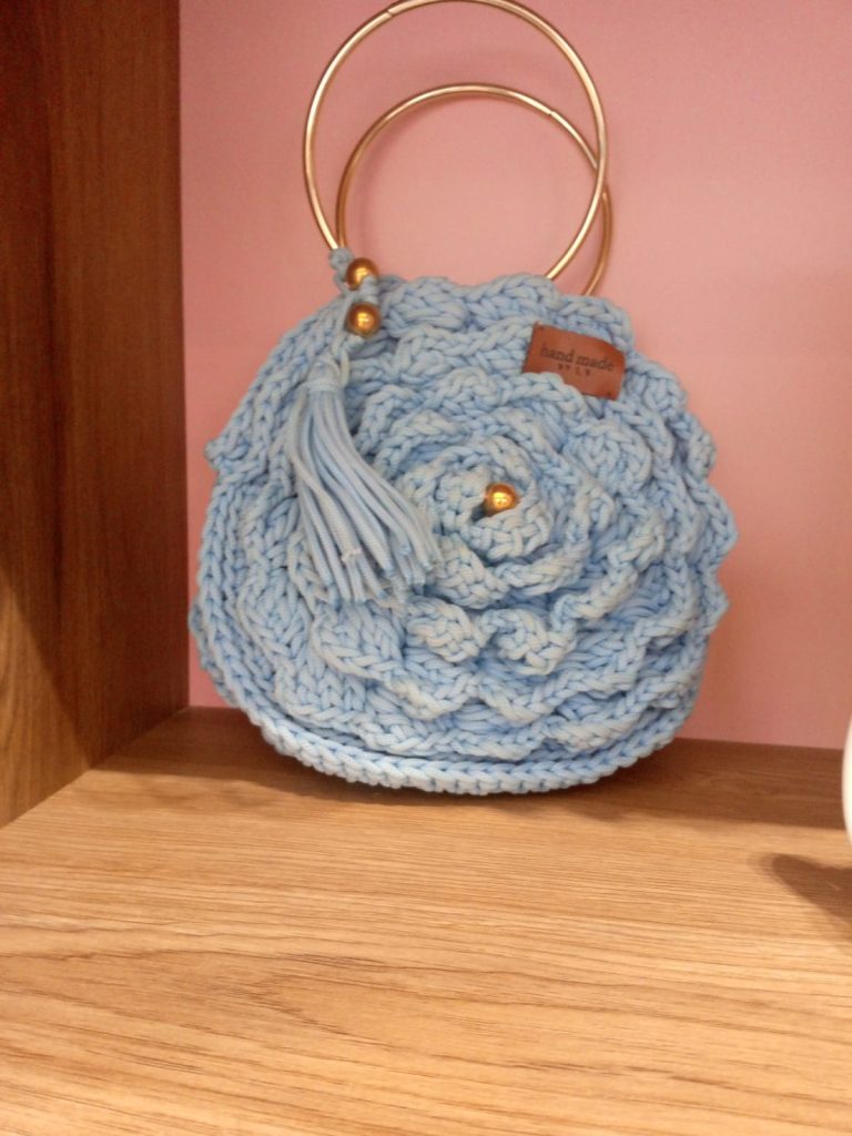 Sac En Crochet Rose Anse Métallique